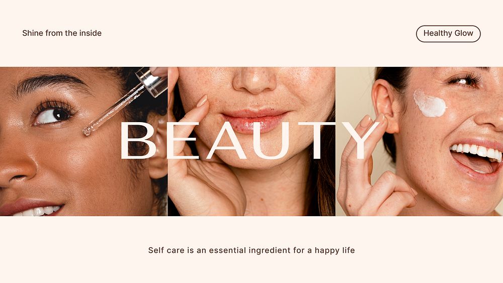 Diverse beauty PowerPoint editable template, skincare ad vector
