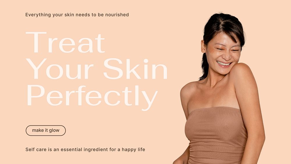 Peachy minimal blog banner template, skincare ad vector