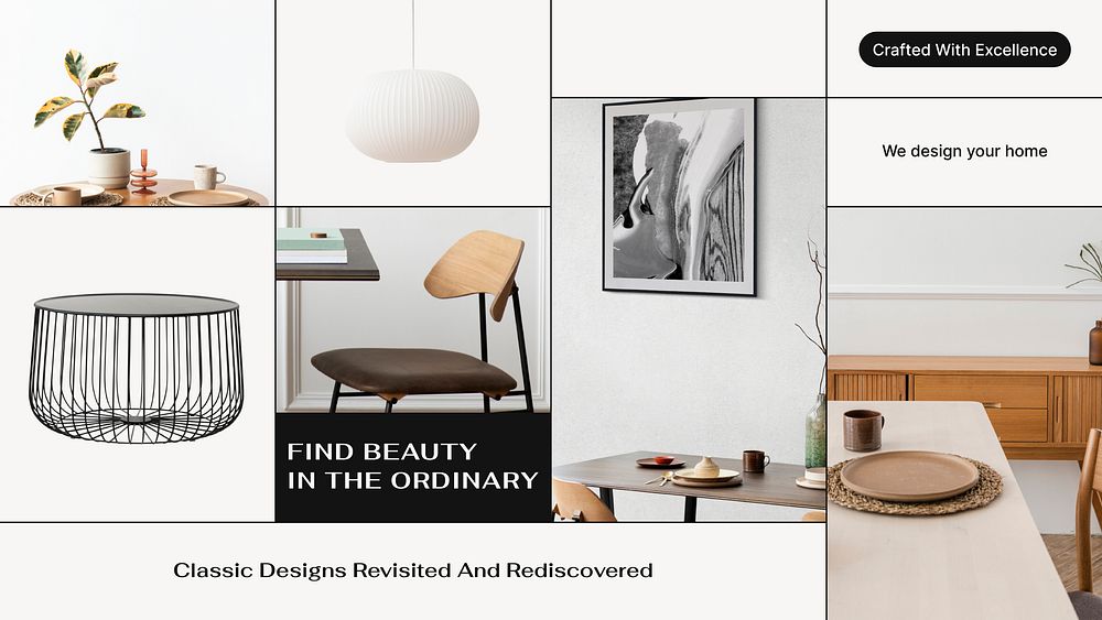 Home interior presentation editable template, photo collage design vector