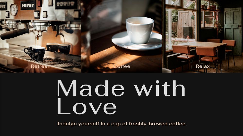 Aesthetic cafe presentation editable template, made with love text vector