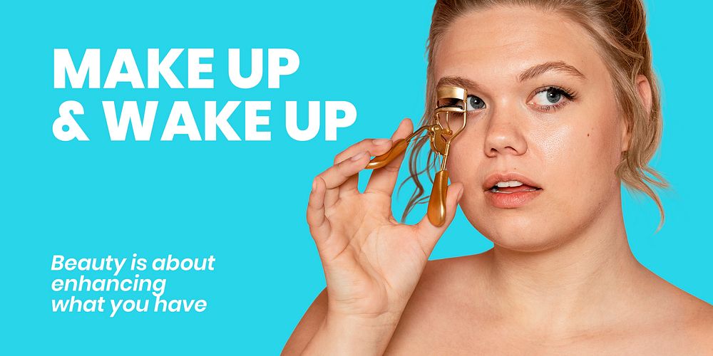 Makeup beauty Twitter post template, blue ad design vector