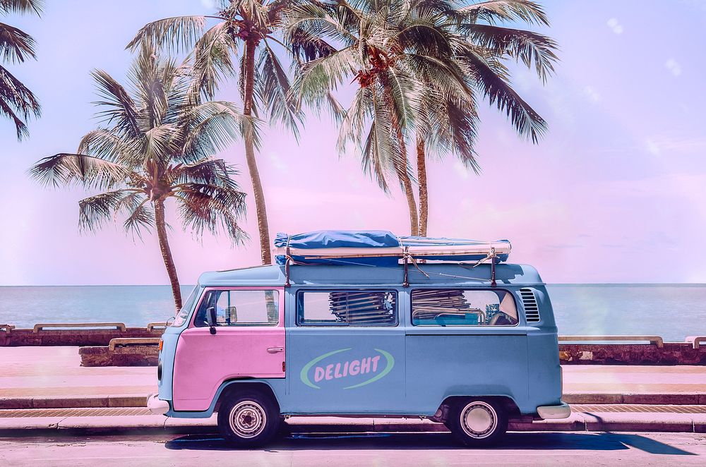 Colorful caravan parked at beach, | Free Photo - rawpixel