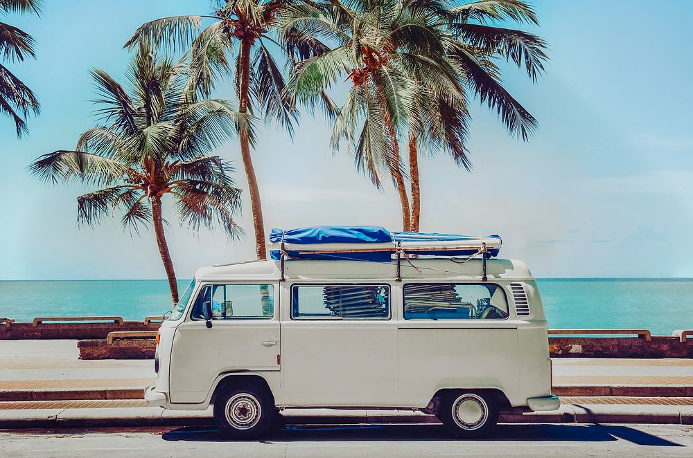 Classic van parked near beach