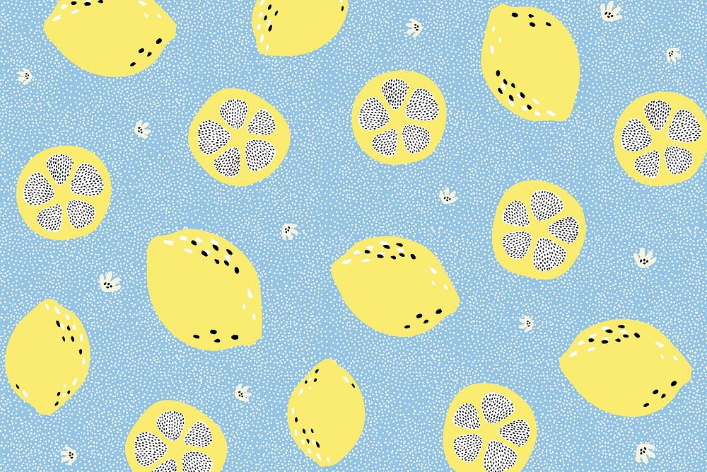 Aesthetic lemon background, tropical fruit illustration
