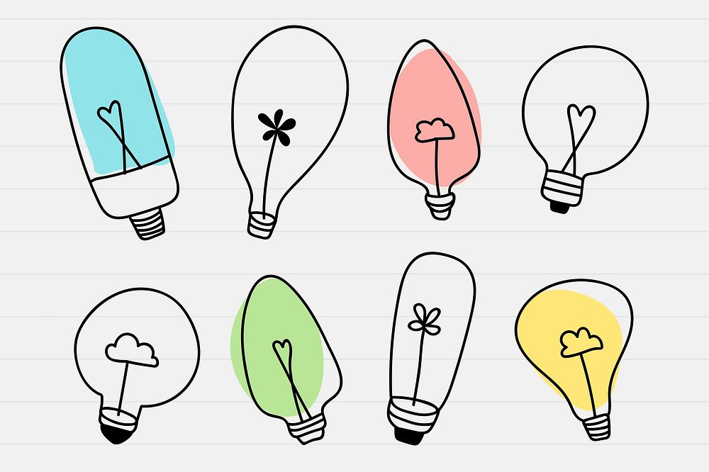 Glowing doodle light bulb drawing 