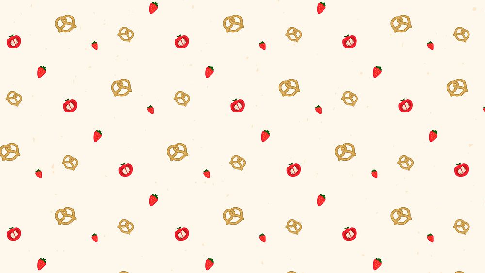 Pretzel strawberry tomato seamless pattern beige background