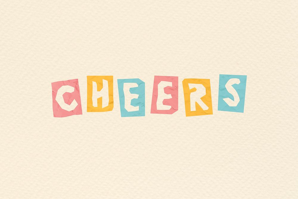 Psd word cheers paper cut font colorful typography
