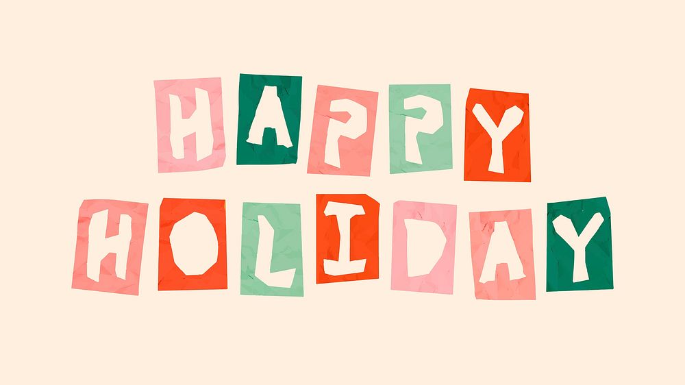 Happy holiday phrase paper cut typography font