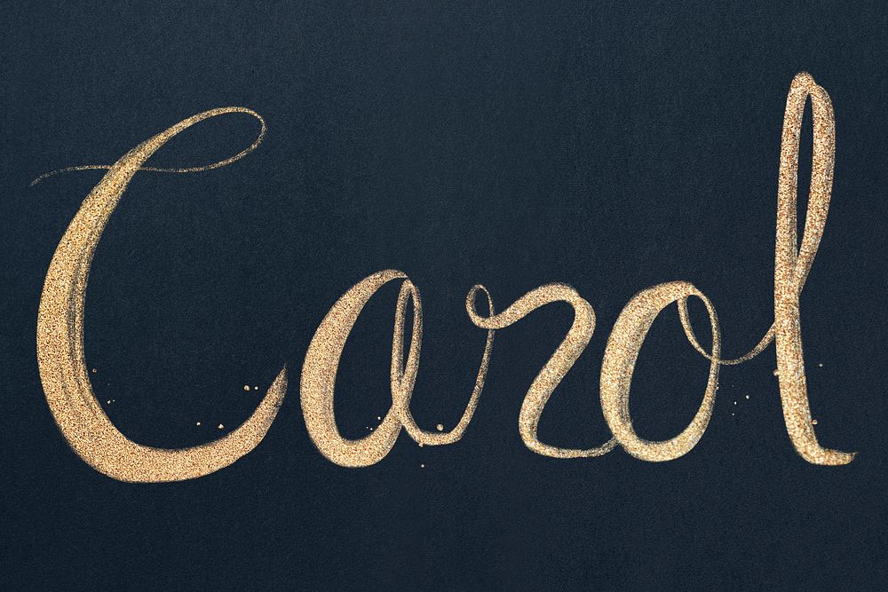 Sparkling gold font psd Carol typography