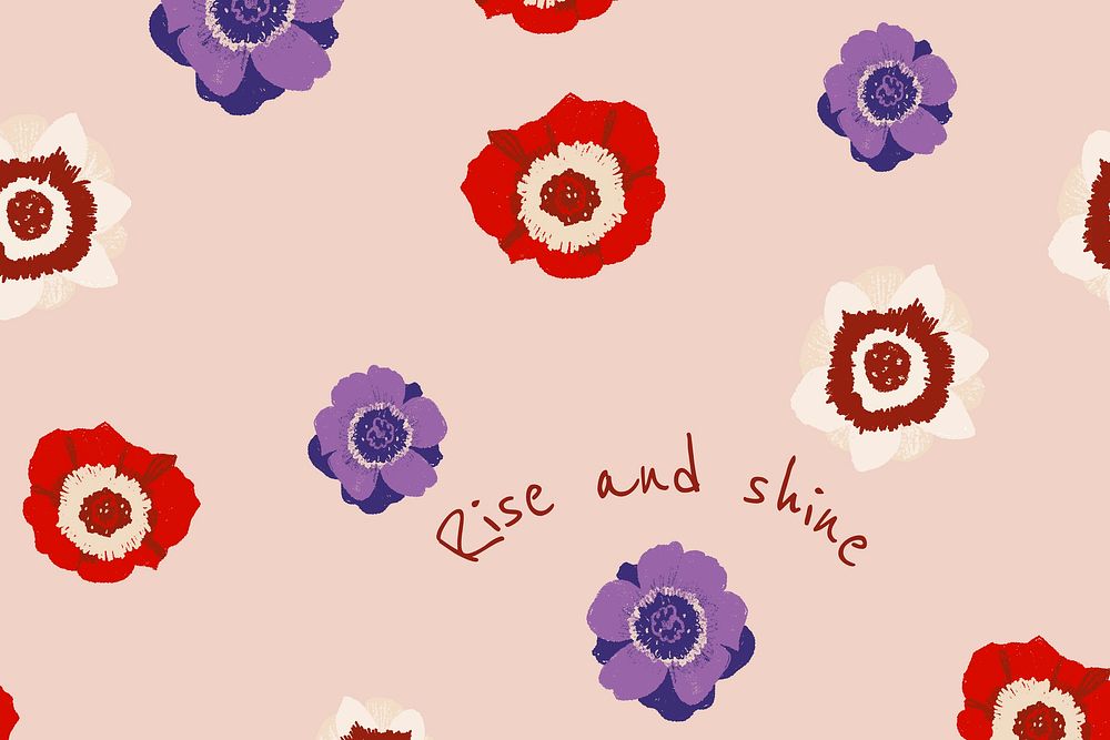 Feminine nude floral blog banner with anemone illustration and inspirational quote rise and shine