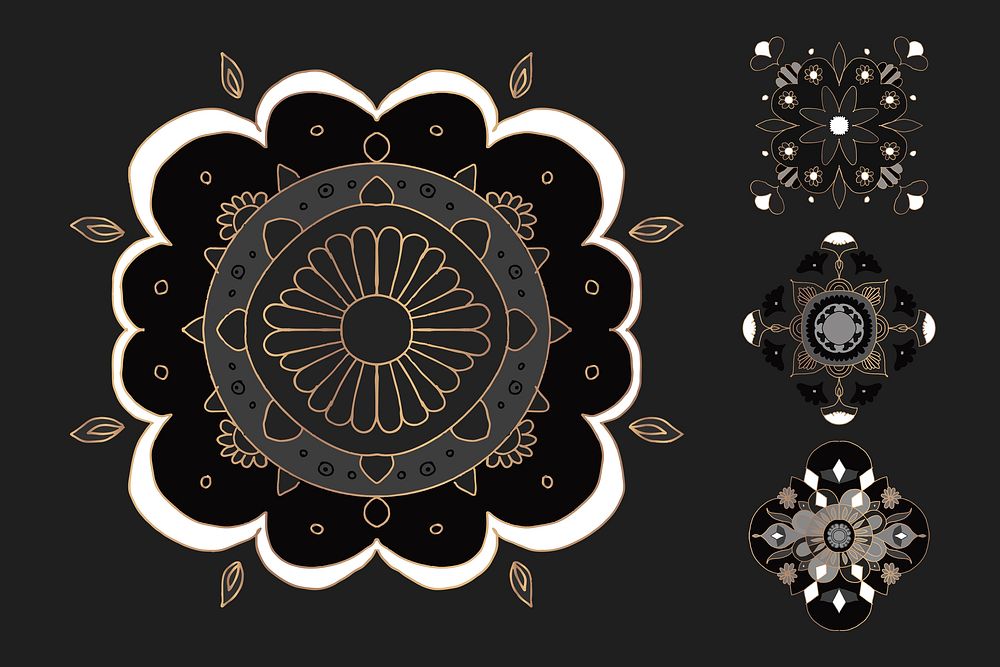 Oriental Indian Mandala element symbol floral illustration set