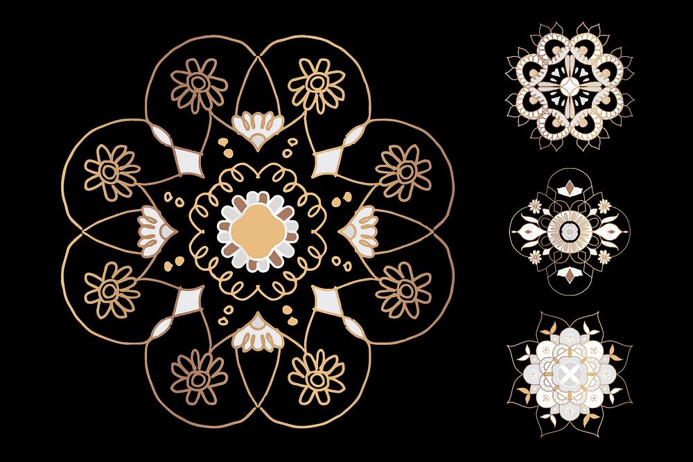 Mandala Indian symbol vector floral illustration set