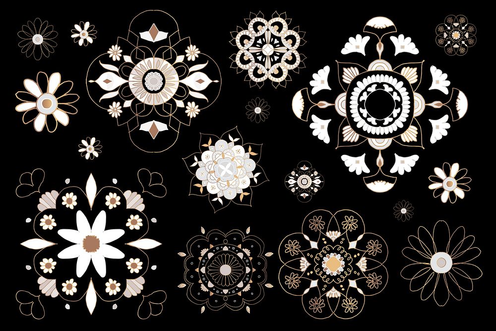 Indian Mandala element symbol oriental floral illustration set