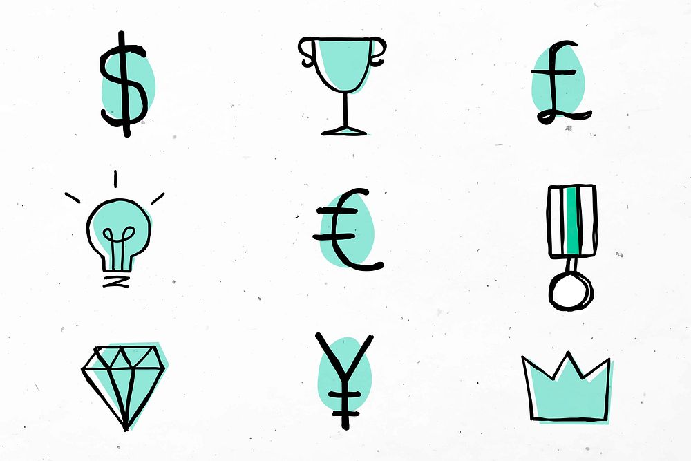 Green vector currency symbols icons doodle set