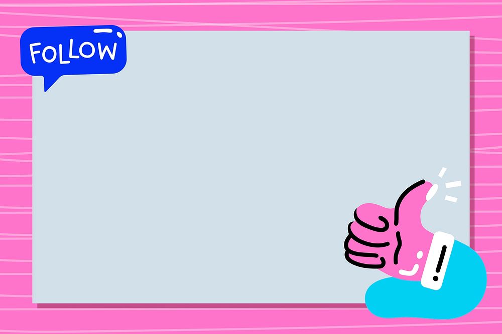 Thumbs up and follow in speech bubble frame in pink and blue