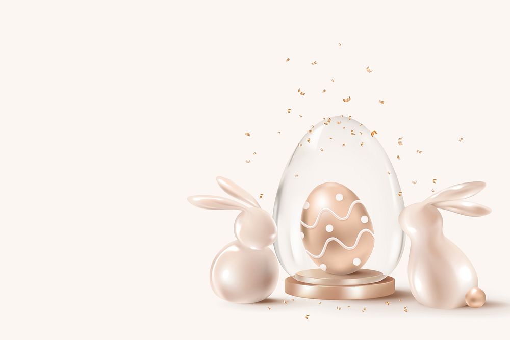 Golden Easter celebration background psd 3D with bunny and eggs