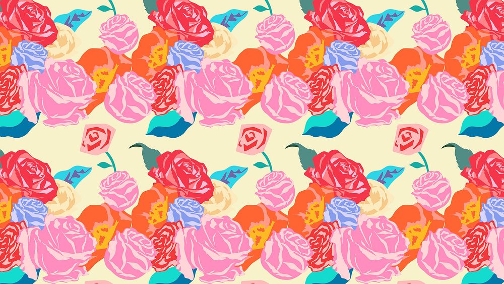 Pink spring floral pattern with roses colorful background