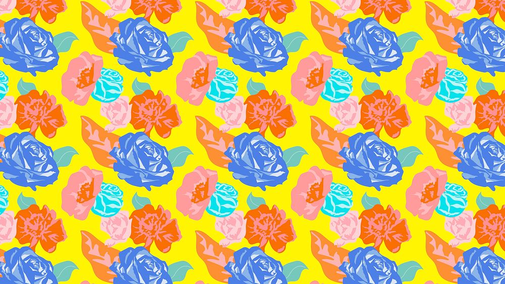 Yellow spring floral pattern with roses colorful background
