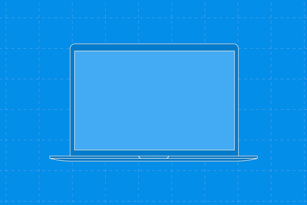 Blue laptop, blank screen digital device illustration