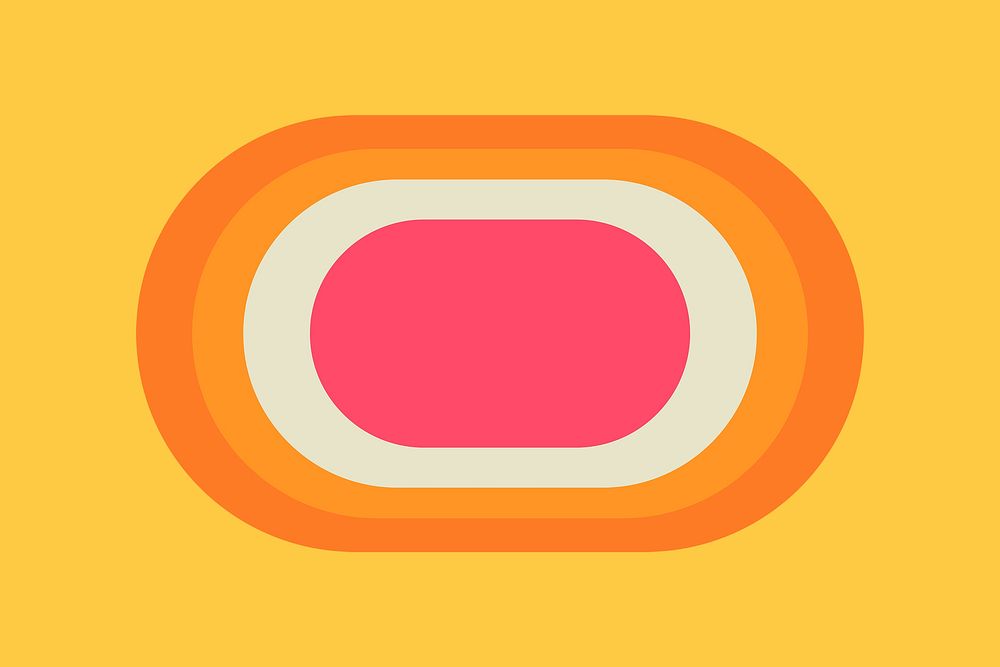 Oval sticker geometric shape, simple retro orange design on yellow background psd