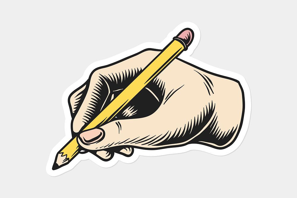 Hand holding a pencil sticker vector