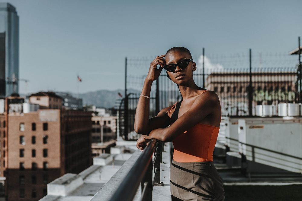 African-American woman, Summer fashion photo in LA