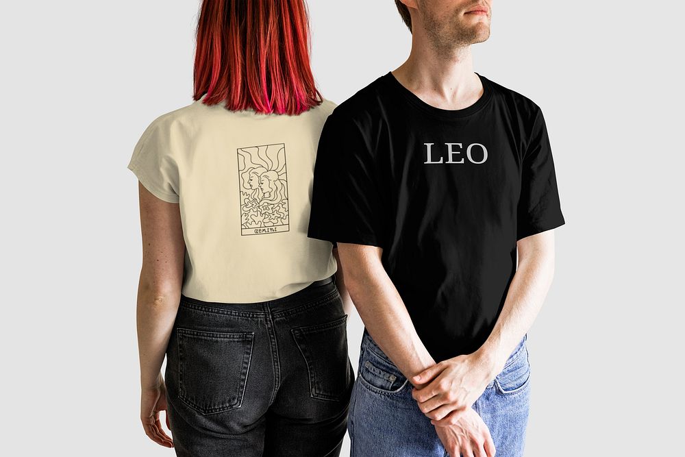 Man and woman in casual t-shirt