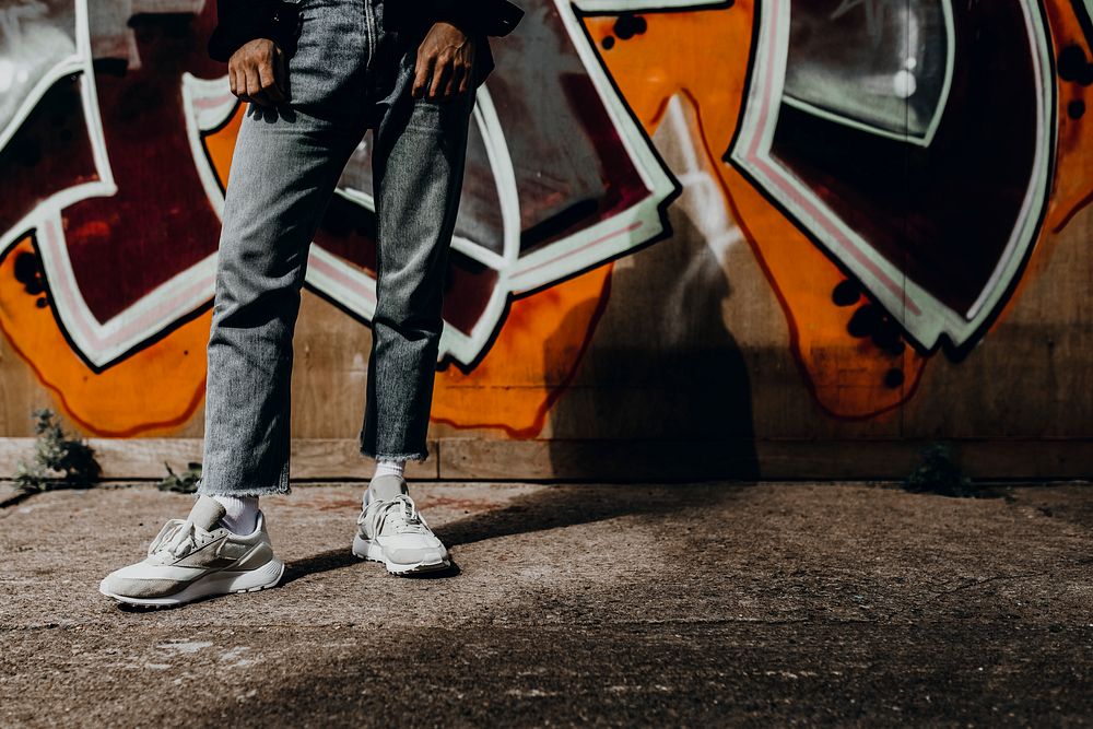 Men's jeans and white sneakers, street urban fashion