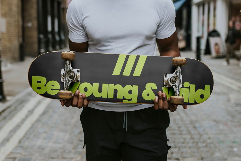 Skateboard mockup, sporty equipment design psd