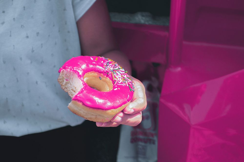 Donut aesthetic background, pink dessert