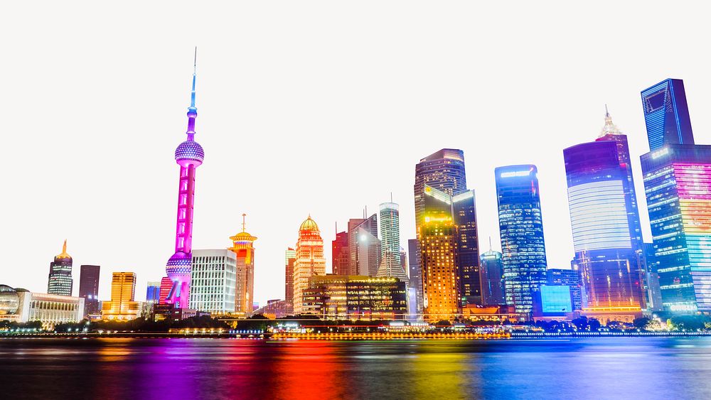 Shanghai skyline border collage element psd