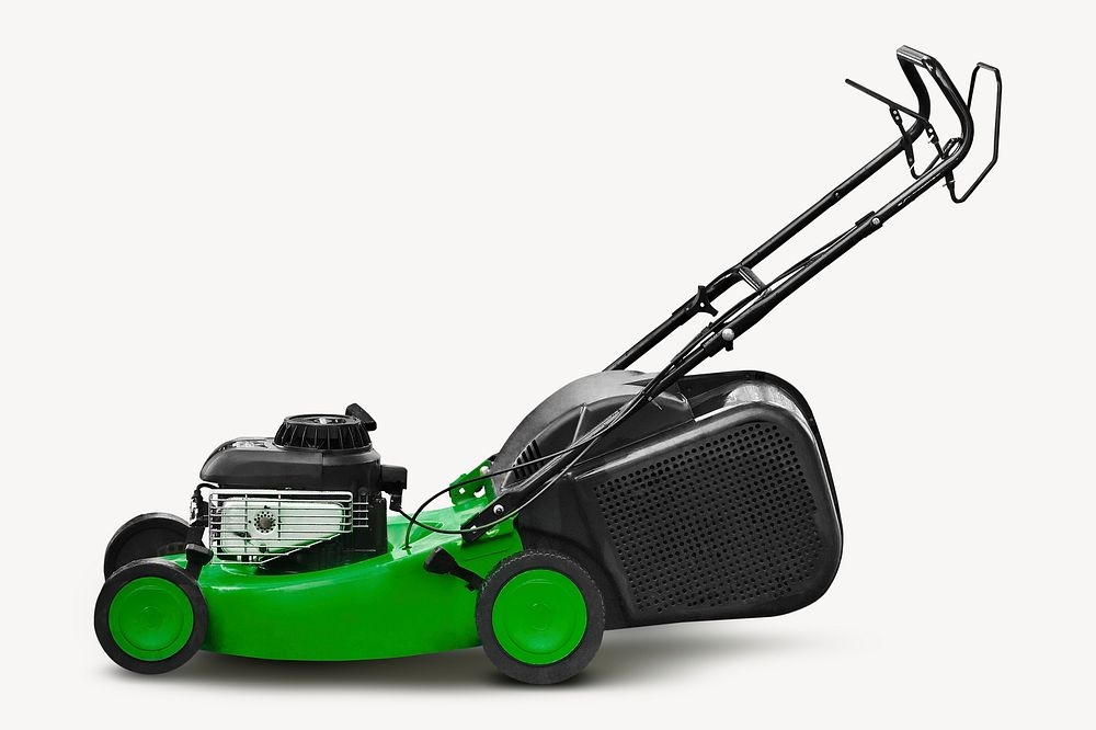 Green lawn mower collage element, self-propelled design psd