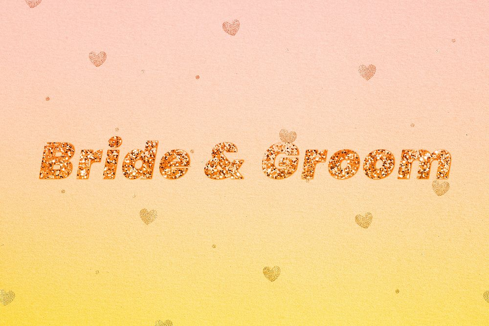Bride & groom gold glitter text effect