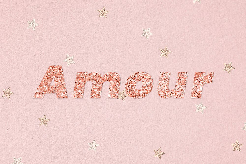 Glittery amore typography on star patterned background