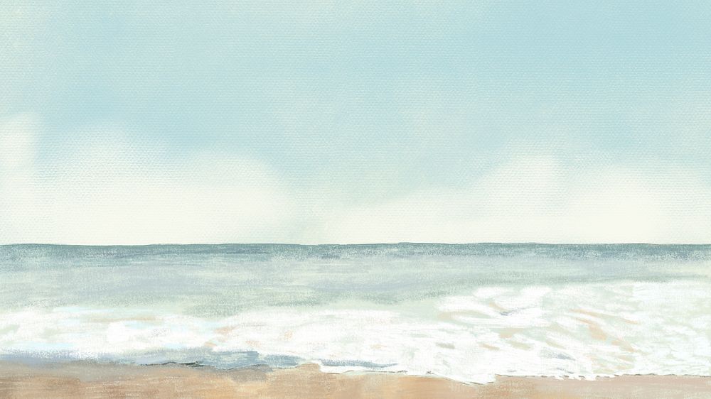 Beach waves desktop wallpaper, oil pastel illustration