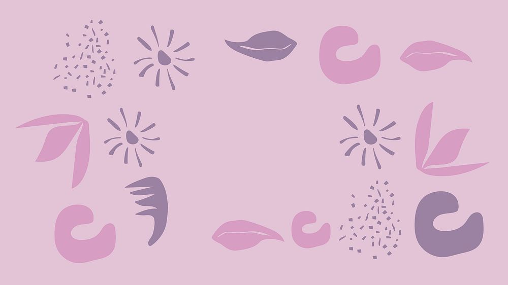 Botanical doodle frame desktop wallpaper, purple design vector
