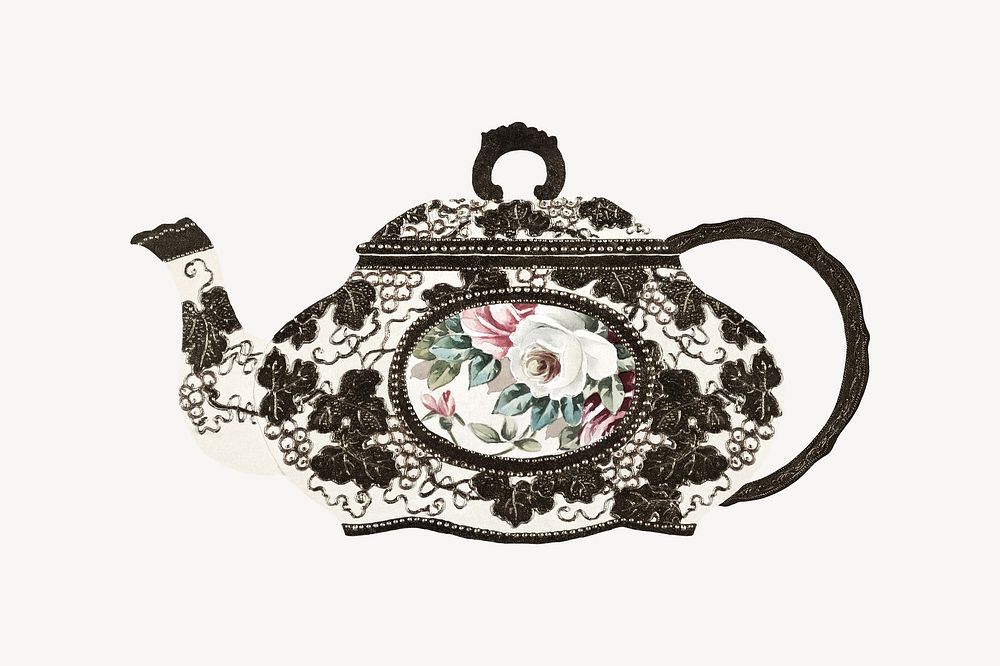 Antique teapot, vintage illustration collage element psd
