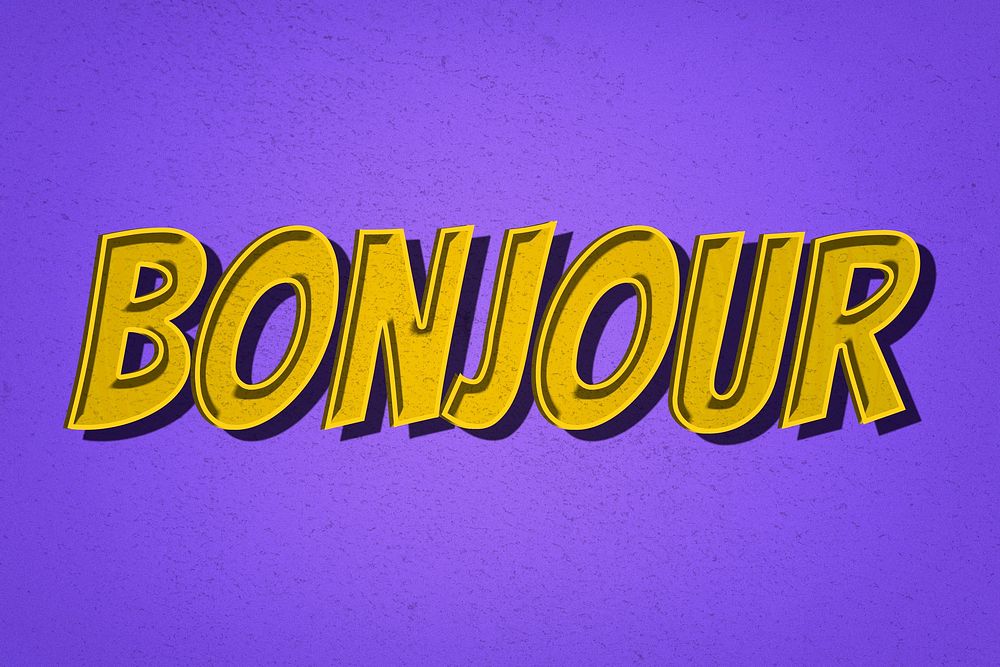Bonjour yellow word art retro style typography