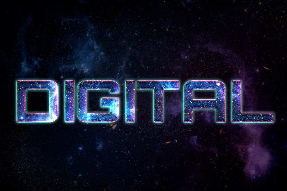 DIGITAL word typography text on galaxy background