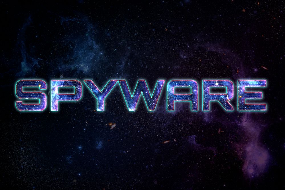 SPYWARE word typography text on galaxy background