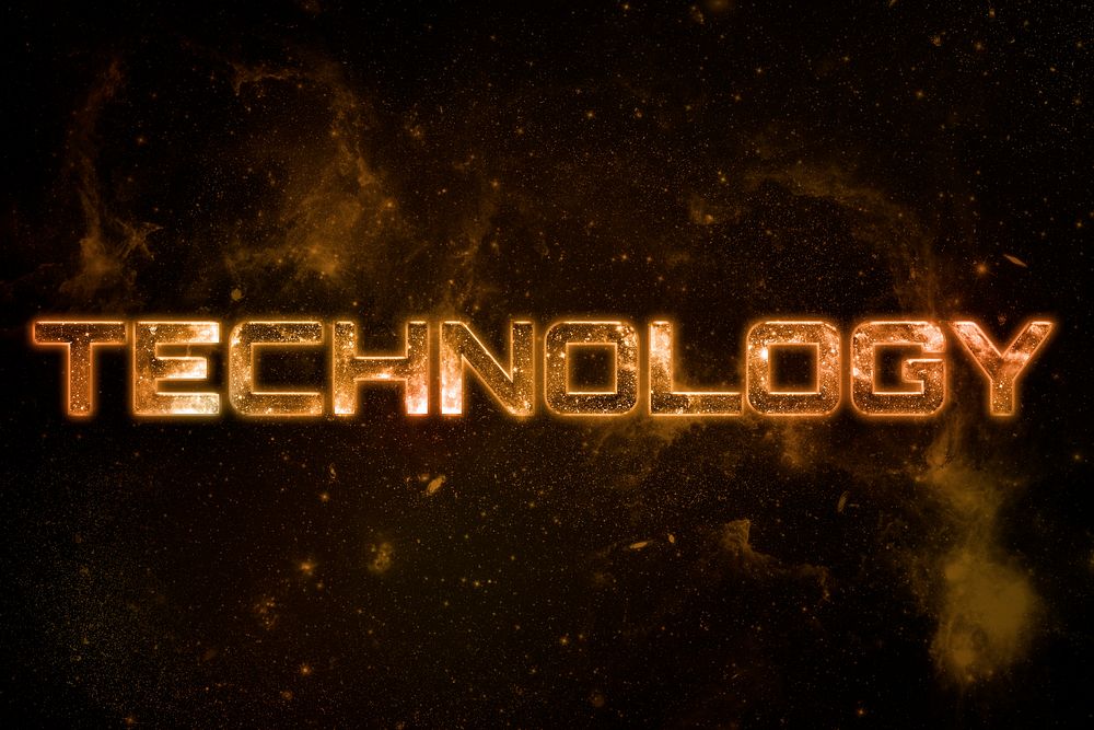 TECHNOLOGY word typography text on galaxy background