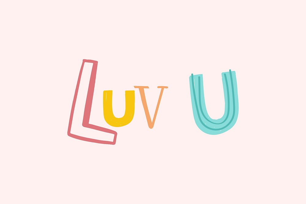 Luv u word calligraphy vector doodle lettering