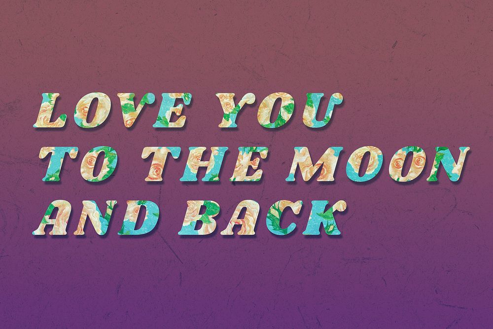 Colorful love you to the moon and back typography vintage font