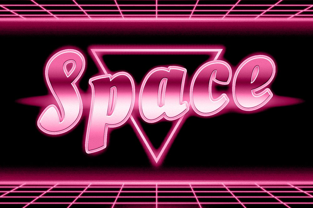Neon 80s space font word grid lines