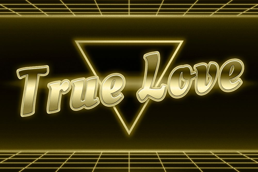 Futuristic neon true love word typography