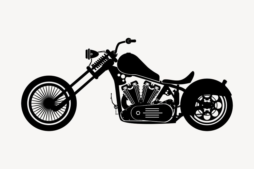 Cruiser motorcycle  clipart, black & white illustration psd. Free public domain CC0 image.