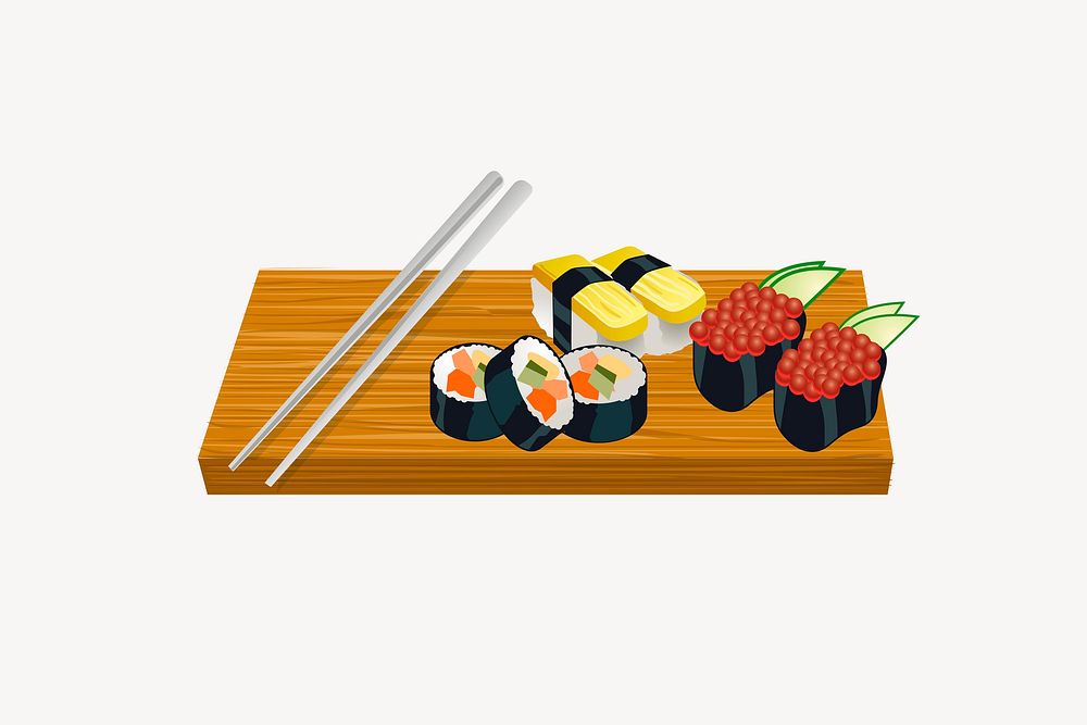 Sushi set illustration. Free public domain CC0 image.