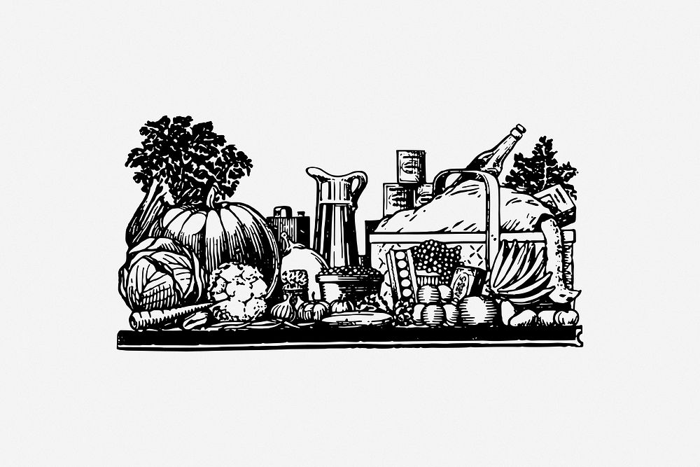 Food variety clipart, illustration. Free public domain CC0 image.