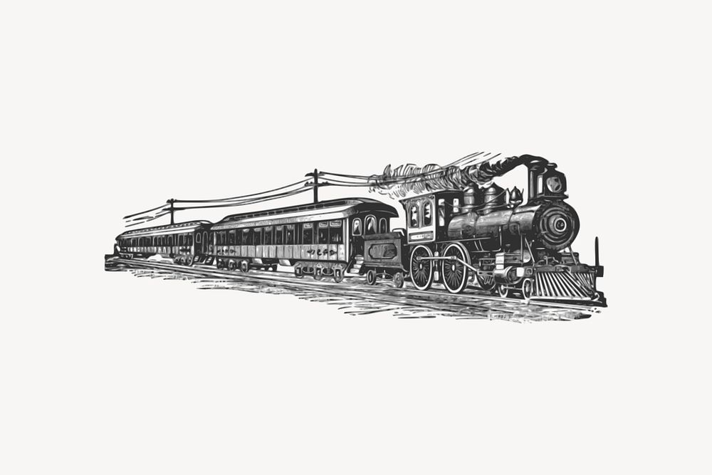 Vintage train clipart, illustration vector. Free public domain CC0 image.