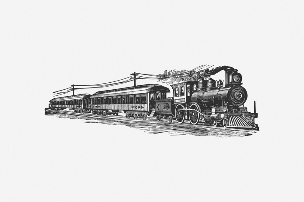 Vintage train clipart, illustration. Free public domain CC0 image.